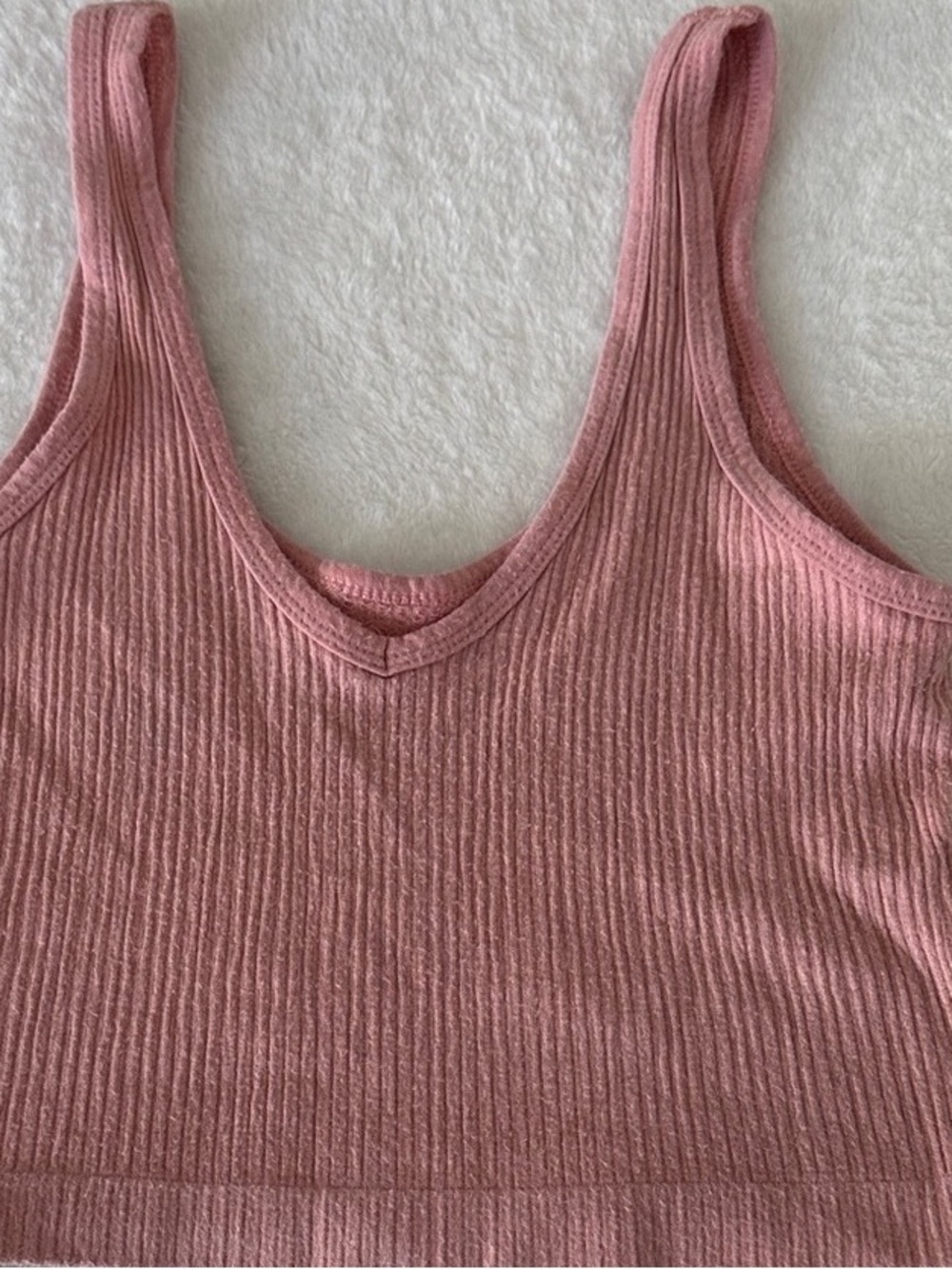 Ribbed V-Neck Tank Top - Dusty Rose